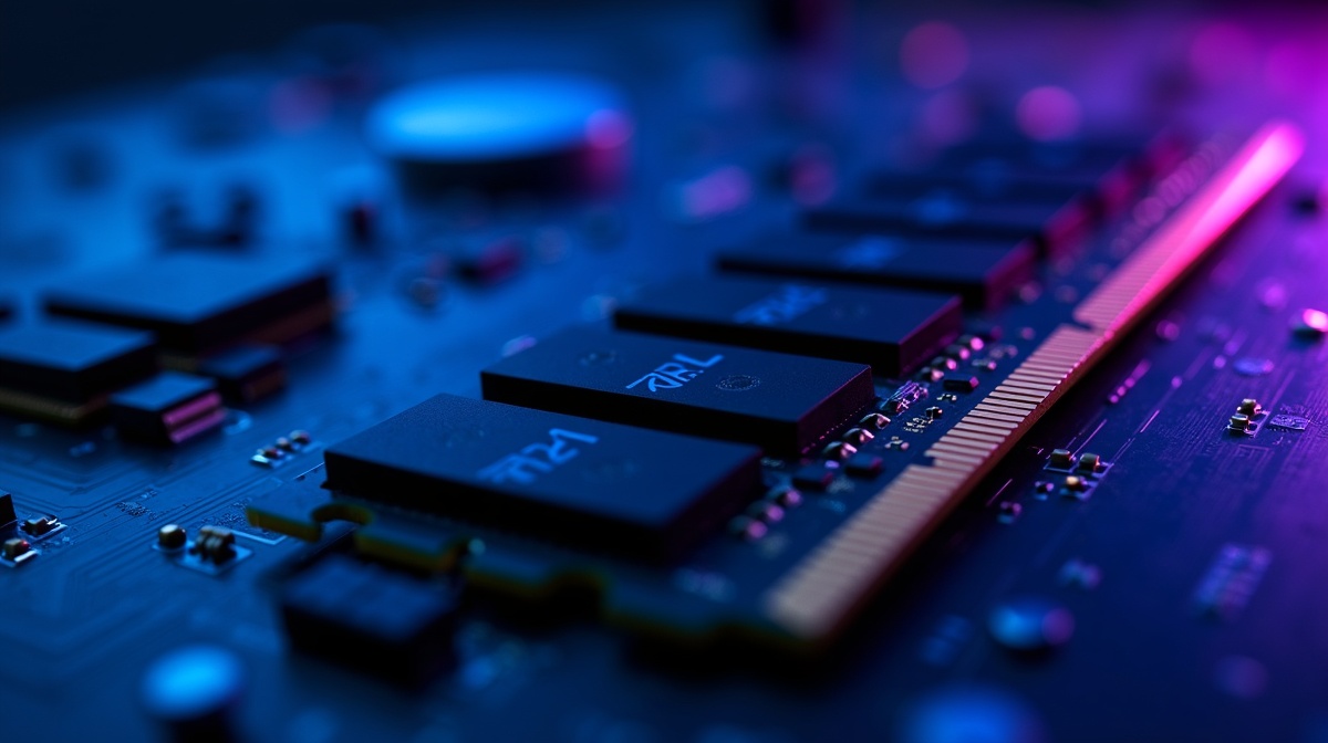 Contacts dores RAM DDR5 macro - connecteurs barrette memoire