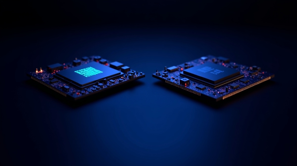 Comparaison chipsets Intel B860 et Z890 LGA1851 sur circuit imprime 2026