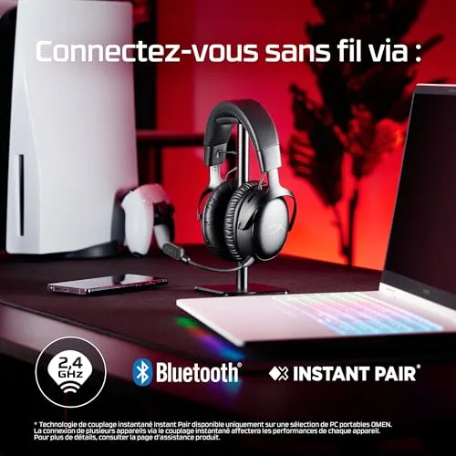 Casque Gamer Sans Fil HyperX Cloud III S Wireless noir pour PC Mac PS5 Mobile Switch.avec adaptateur USB-C vers USB-A - vue 3