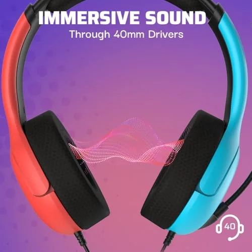 Casque gaming filaire - PDP - Airlite Nintendo Switch - Licence officielle Nintendo - Microphone flexible - Bleu néon et - vue 2