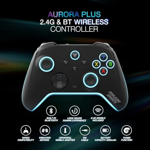 DragonShock - Manette RGB sans fil noire AURORA PLUS avec support téléphone pour Android IOS PS3 et PC Mode Turbo 800mAh - vue 3