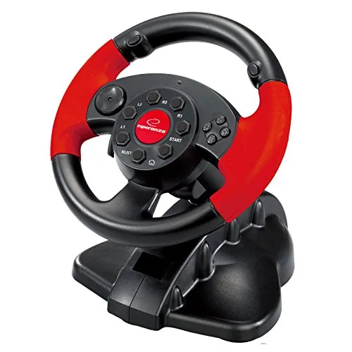 Ensemble volant et pédales - Esperanza - Filaire - Compatible PS2 PS3 PC - Rouge - vue 3
