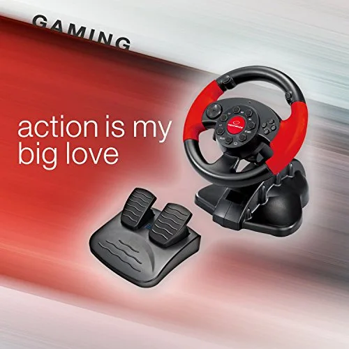 Ensemble volant et pédales - Esperanza - Filaire - Compatible PS2 PS3 PC - Rouge - vue 5
