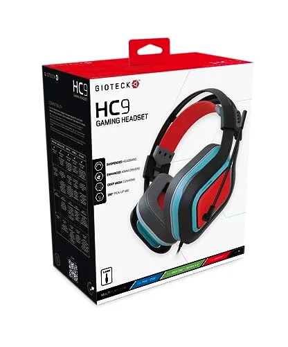 Gioteck HC-9 Casque de jeu stéréo filaire Bleu et Rouge