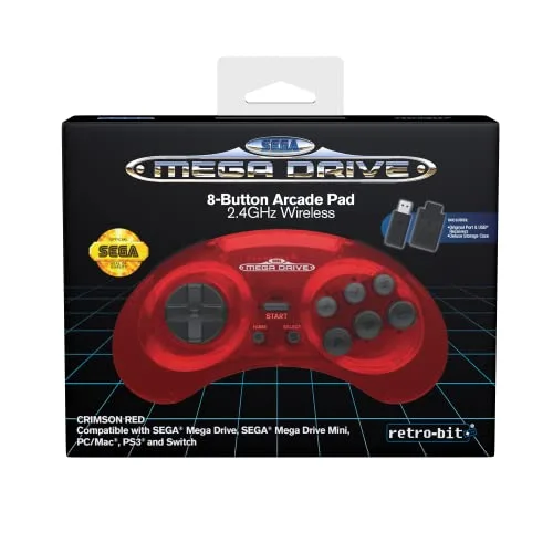 Jeux Accessoires et Consoles Retrogaming-Retrobit - Sega Mega Drive Manette CRIMSON RED 8 boutons sans fil 2.4Ghz - vue 2