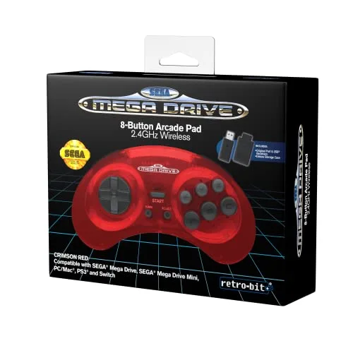 Jeux Accessoires et Consoles Retrogaming-Retrobit - Sega Mega Drive Manette CRIMSON RED 8 boutons sans fil 2.4Ghz - vue 7