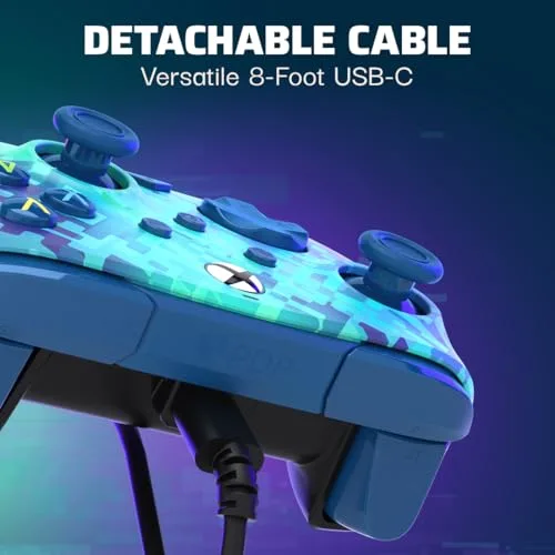 Manette de jeu - PDP - Glitch Green - Filaire - Compatible Xbox Series XS - 24 m de câble - vue 6