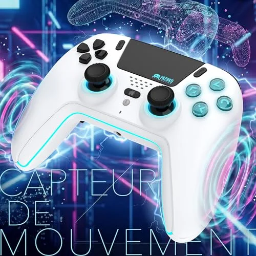 Manette de jeu - TRADE INVADERS - Manette Bluetooth pour PS5 LED - Blanche - Joysticks à effet Hall - Vibration - vue 5
