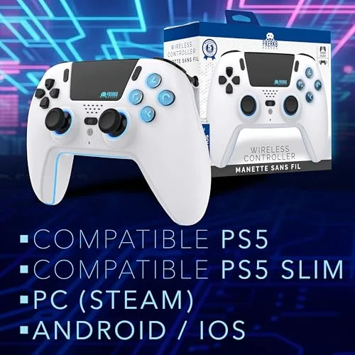 Manette de jeu - TRADE INVADERS - Manette Bluetooth pour PS5 LED - Blanche - Joysticks à effet Hall - Vibration - vue 7