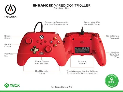 Manette filaire - Rouge - Xbox Series X et S - vue 2