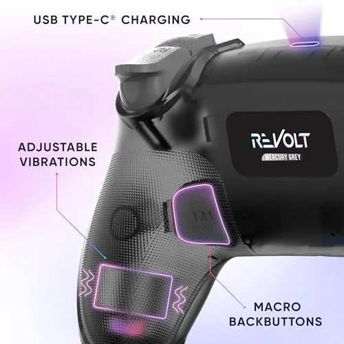 Manette sans fil Oniverse Revolt Bluetooth Mercure Grey pour PS4 PS5 PC Android et iOS - vue 3