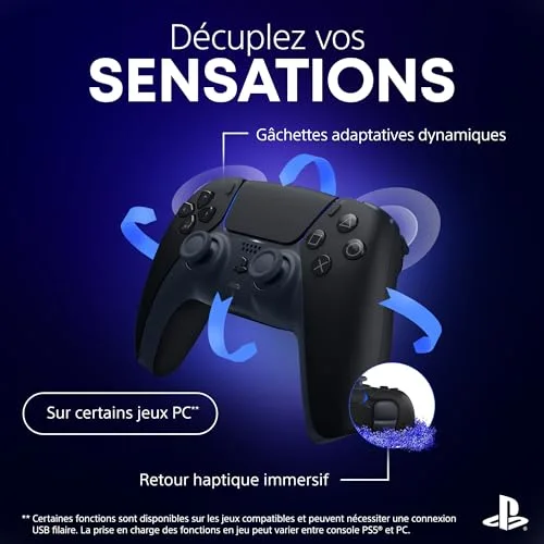 Manette Sony DualSense V3 Midnight Black PS5 - vue 4