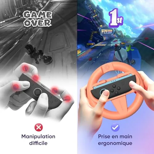 Pack de 2 Volants de Course pour Nintendo Switch 2 - Oniverse - Accessoires pour Mario Kart Supports Volant Orange et - vue 3