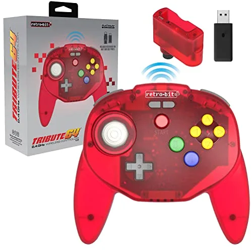 Retro-Bit Tribute 64 2.4GHz Manette sans Fil Clear Red