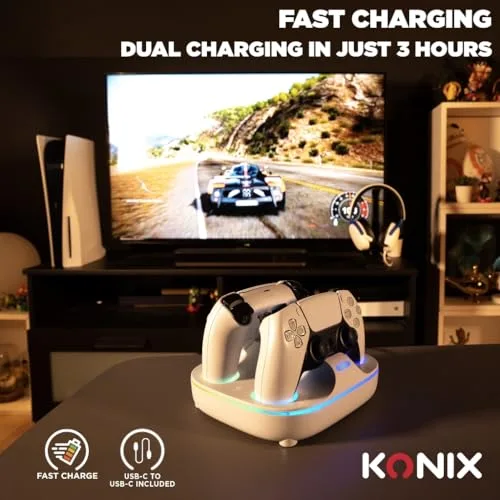 Station de charge Konix 61889000107 RGB DualSense PS5 Blanc - vue 5