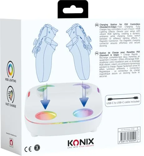 Station de charge Konix 61889000107 RGB DualSense PS5 Blanc - vue 8