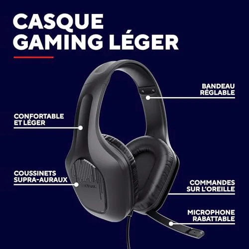 Trust GXT 418 Rayne Casque Gaming Léger pour PC Xbox PS4 PS5 Switch Mobile Transducteurs 50 mm Jack 3.5 mm Câble de 2 m - vue 2