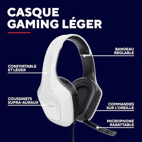 Trust GXT 418W Rayne Casque Gaming Léger pour PC Xbox PS4 PS5 Switch Mobile Transducteurs 50 mm Jack 3.5 mm Câble de 2 m - vue 2