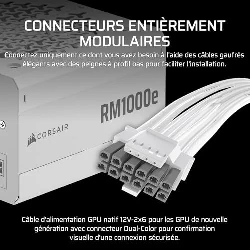 Corsair RM1000e 1000W modulaire blanc - vue 4