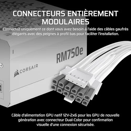 Corsair RM750e 750W modulaire blanc - vue 4