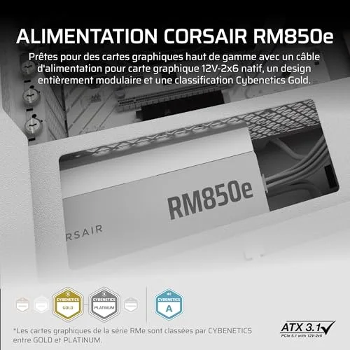 Corsair RM850e 850W modulaire blanc - vue 2