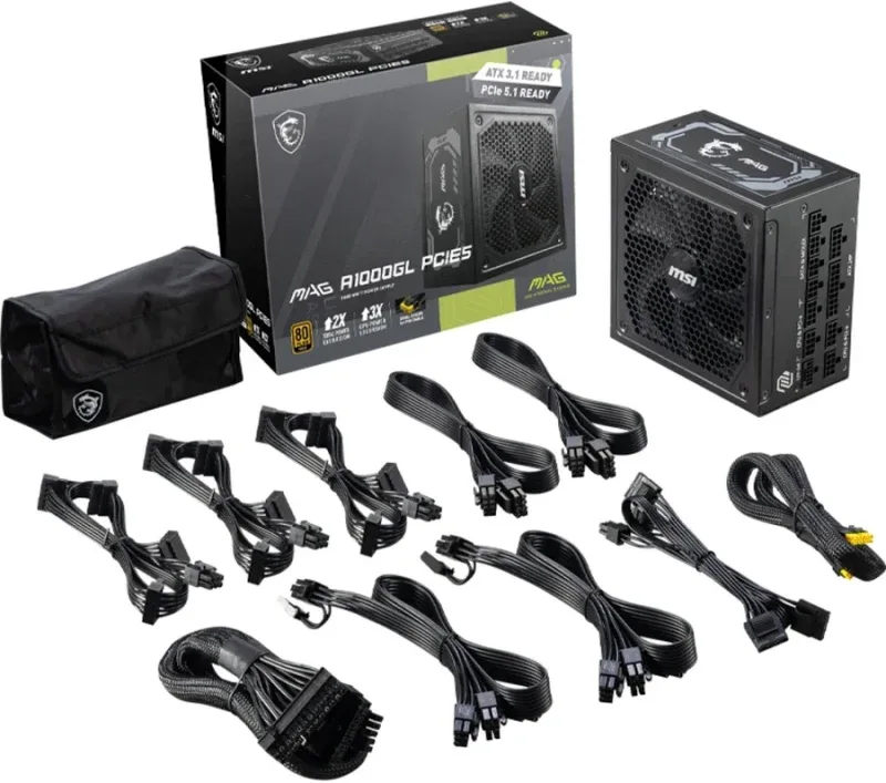 Alimentation PC modulaire MSI MAG A1000GL PCIE5 1000W 80 PLUS Gold noir - image 4