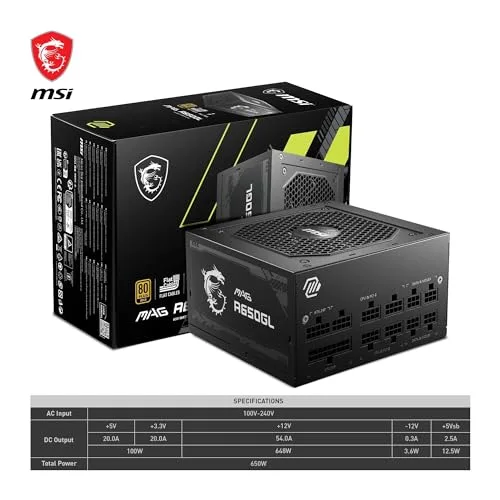 MSI MAG A650GL 650W 80+ Gold modulaire noir - vue 7