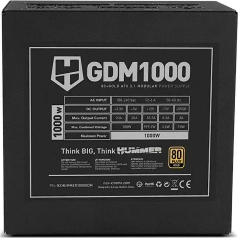 Alimentation Nox 1000W 80 PLUS Gold Hummer GDM Modulaire ATX 3.1 PCIe 5.1 - image 3