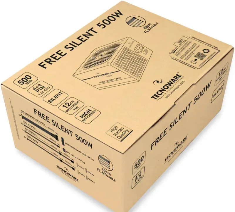 Alimentation Tecnoware Atx 500, ventilateur silencieux, 2xsata, 1x24 pôles, 1x 4+4 pôles, 2xmolex - image 3