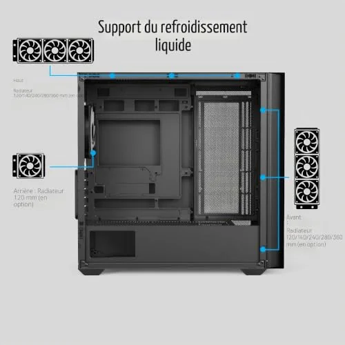 Boîtier Mini Tour - AEROCOOL - D302A - Support Radiateur 360 mm - GPU 410 mm - 11 Emplacements Ventilateur - vue 7