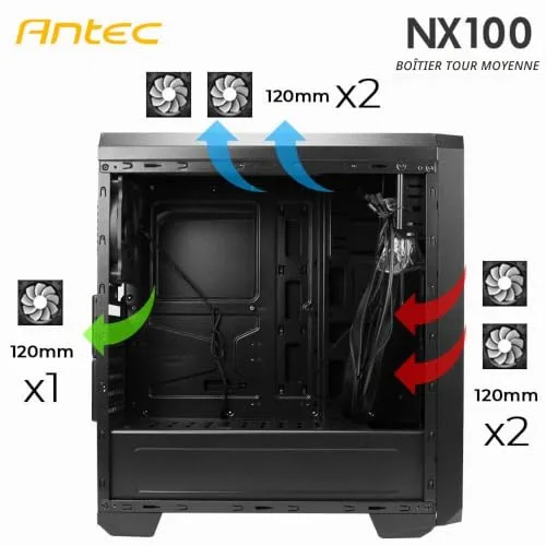 Boîtier PC - Antec - NX100 - Moyen Tour - Noir - ATX - Fenêtre - vue 3