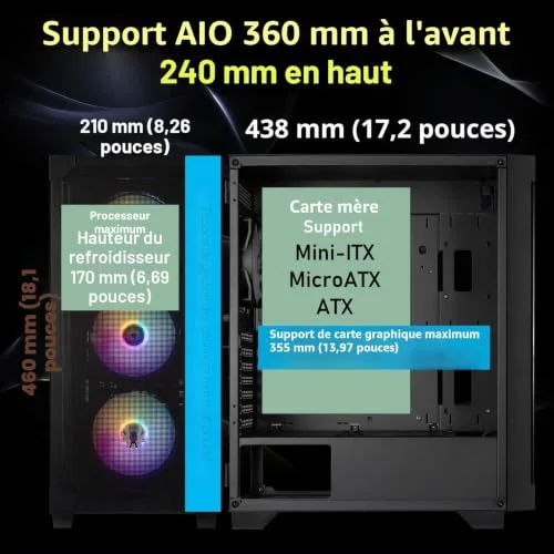 Boîtier PC - BITFENIX - Graph ARGB - Moyen tour - ATX - Noir - 4 ventilateurs A-RGB - vue 4
