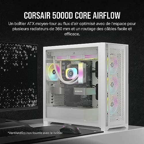 Boitier PC - CORSAIR - 5000D CORE AIRFLOW - ATX Moyen-tour - Panneau avant flux dair optimisé - Blanc - (CC-9011262-WW) - vue 2