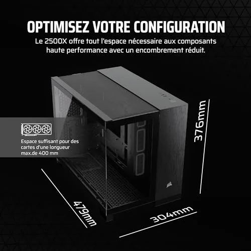 Boîtier PC - CORSAIR - CC-9011287-WW - 2500X - mATX - PC Case - Black/Obsidian Aluminum - vue 7