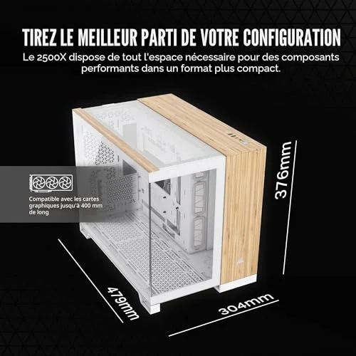 Boîtier PC - CORSAIR - CC-9011288-WW - 2500X - mATX - PC Case - White/Bamboo - vue 7