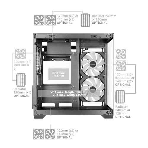Boîtier PC - MARS GAMING - MC-VIEW3 - Micro-ATX - Verre trempé panoramique - 3 ventilateurs ARGB 120 mm - vue 5