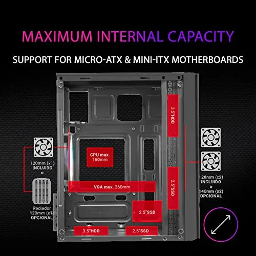 Boîtier PC Micro ATX - Mars Gaming - MC300 Noir - Verre Trempé - 3 Ventilateurs FRGB - Total-Mesh - vue 6