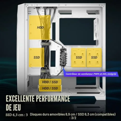 Boîtier PC Moyen Tour ATX - Antec - Dark Fleet DF700 - Panneau vitré - RGB - Blanc - vue 7