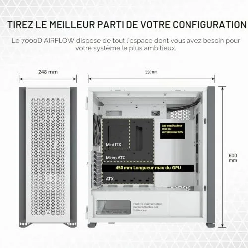 CORSAIR Boîtier PC 7000D AIRFLOW Verre Trempé - Blanc (CC-9011219-WW) - vue 5