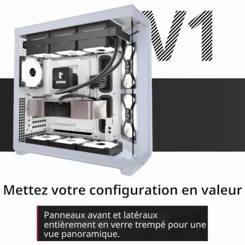 Pack composant Apnx Boîtier PC V1 format midi-tour ATX verre trempé noir/blanc - vue 4