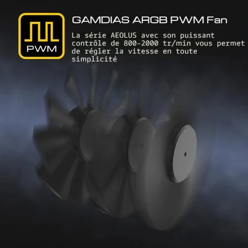 Ventilateur Boîtier PC - Gamdias - Aeolus M3 RGB - 12 cm - Noir - RGB - vue 3