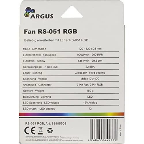 Ventilateur pour boitier PC - INTER-TECH - Argus RS-051 - 12 cm - RGB - 900 tr/min - vue 6