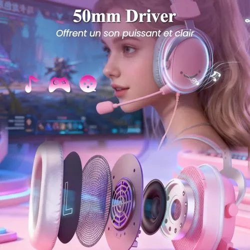 FIFINE AmpliGame H9 Rose Casque Gaming USB 7.1 Micro Détachable - vue 7