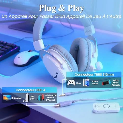 FIFINE AmpliGame H9 Casque Gaming 7.1 USB/Jack 3.5 mm Micro Détachable - vue 6
