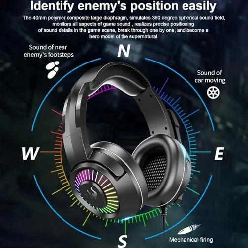Casque gamer OVLENG GT67 noir avec micro et retro éclairage LED pour PC & consoles - Haut-parleur 40mm - Contrôle du - vue 4