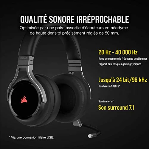 Corsair Virtuoso RGB Wireless Noir 50 mm Sans-fil Slipstream - vue 3