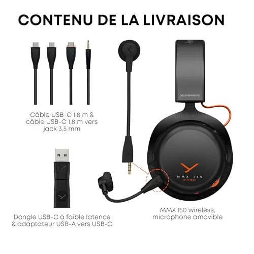 Beyerdynamic MMX 150 Wireless Noir Bluetooth 5.3 50h - vue 8