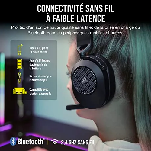 Corsair HS65 Wireless V2 Carbone 2.4GHz Bluetooth 50mm - vue 3