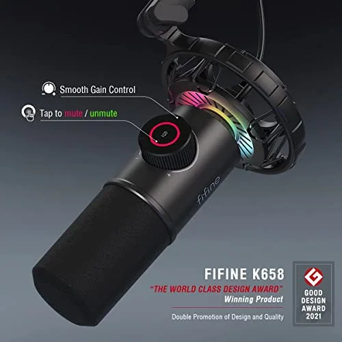 FIFINE K658 Microphone USB Dynamique RGB avec Bouton Silence et Prise Casque 3,5 mm - vue 3