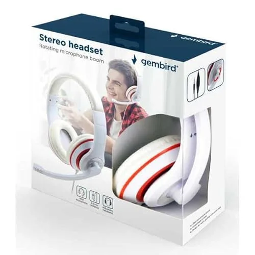 Gembird MHS-03-WTRD Micro-casque filaire blanc rouge - vue 4